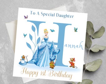 Personalised Princess Birthday Card, Granddaughter, Daughter, Niece Any Age Birthday Card Princess, Disney Princess Cinderella Birthday Card