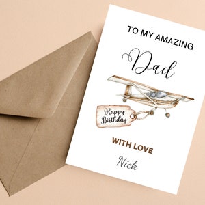 Aan mijn geweldige papa verjaardagskaart, gepersonaliseerde verjaardagskaart voor papa, opa, papa verjaardagskaart gepersonaliseerd, vliegtuig verjaardagskaart voor papa