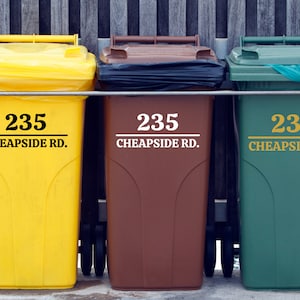Personalized Recycle Bin Labels, Garbage Bin Stickers, Custom Vinyl Decal Wheelie Bin Stickers,Address Trash Cans Decal,Garbage Bin Labels