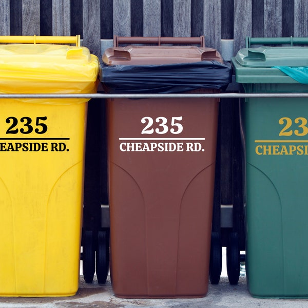 Personalized Recycle Bin Labels, Garbage Bin Stickers, Custom Vinyl Decal Wheelie Bin Stickers,Address Trash Cans Decal,Garbage Bin Labels