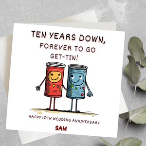 Carte d’anniversaire en étain, carte d’anniversaire partenaire, carte d’anniversaire jeu de mots drôle, dix ans ensemble carte, carte d’anniversaire de 10 ans pour mari,