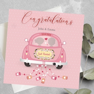 Carte de mariage personnalisée Just Married, carte Just Married, cadeau pour le jour de mariage, carte de mariage pour féliciter les jeunes mariés, voiture le jour du mariage