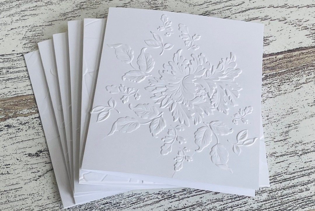 Embossed Notes Embossed White Floral Notecards (set of 5), Embossed Note Cards All ...