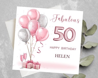 Personalised 50th Birthday Card For Girlfriend, Friend 50th Birthday Card Personalised, Happy Fiftieth Birthday Card For Wife, Best Friend