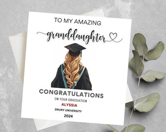 Personalised Granddaughter Graduation Card With Cap, University Graduation Card For Daughter, Granddaughter, Class of 2024 Grad Card For Her