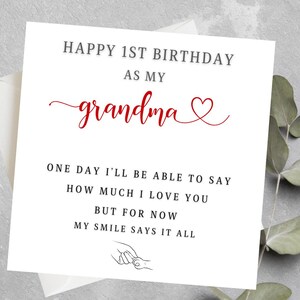 Joyeux 1er anniversaire en tant que ma grand-mère, carte de grand-mère, premier anniversaire en tant que carte de Nonna, carte de poème de 1er anniversaire pour grand-mère, maman, tante, grand-mère, maman