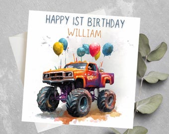 Personalised Monster Truck Birthday Card For Grandson, Son, Nephew, Monster Truck Birthday Theme Card, Any Age Birthday Card Monster Truck