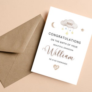 Personalised New Grandparents Congratulations Card, New Parents Card, New Baby Congratulations Card, New baby gift, New Grandson Card