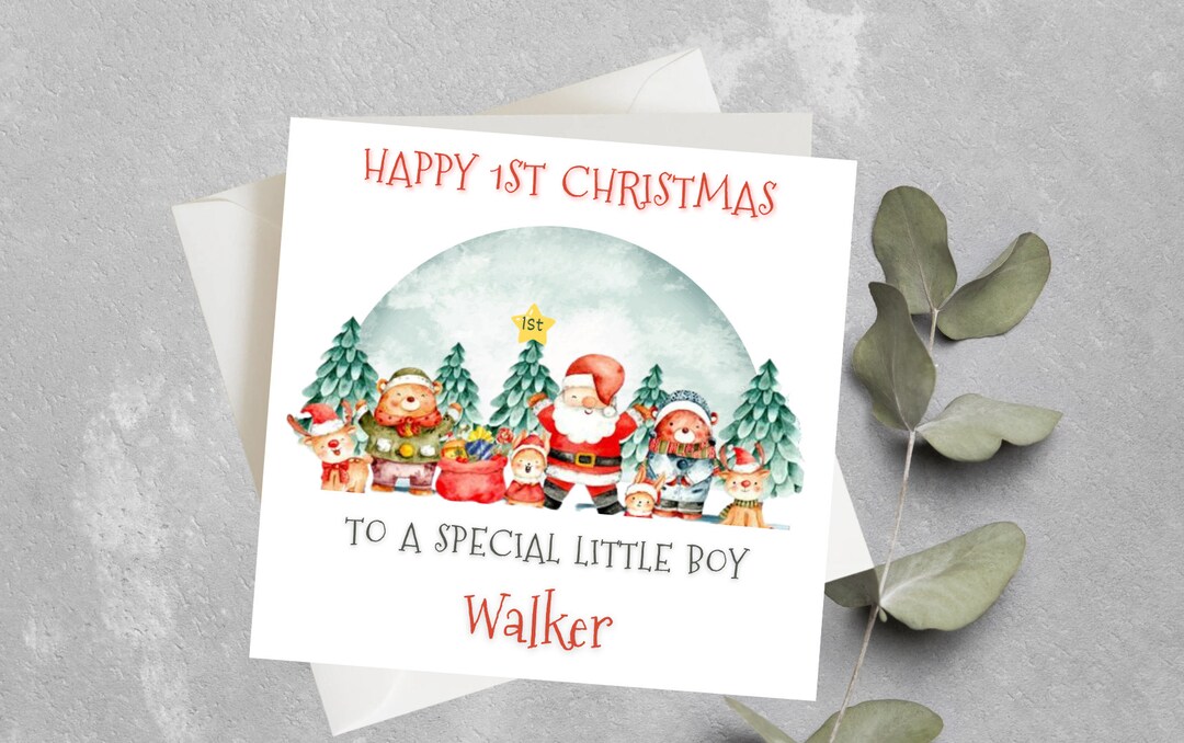 Personalised Boy 1st Christmas Card, Grandson 1st Christmas Card, Cute ...