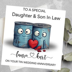Biglietto personalizzato per il 10° anniversario di matrimonio per coppia, Biglietto per l'anniversario di latta, Figlia personalizzata, Biglietto per il 10° anniversario di matrimonio del genero