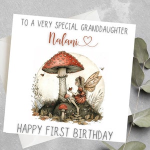 Carte d'anniversaire personnalisée de fée pour les filles, carte de premier anniversaire de fée pour petite-fille, fille, nièce, filleule, cadeau de première fée