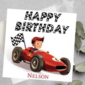 Personalised Grandson Birthday Card, Grandson Birthday Gift, Godson Birthday, Grandson Race Car Birthday Card, Racing Card Birthday Card