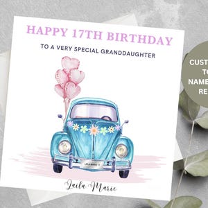 Carte personnalisée du 17e anniversaire du conducteur pour fille, petite-fille, carte du 17e anniversaire de la petite-fille, 17e anniversaire de la fille spéciale