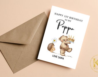 Feliz primer cumpleaños como mi papá, tarjeta de cumpleaños de Pappa Bear, para papá, tarjeta de primer cumpleaños para papá, linda tarjeta de cumpleaños de Pappa Bear para papá