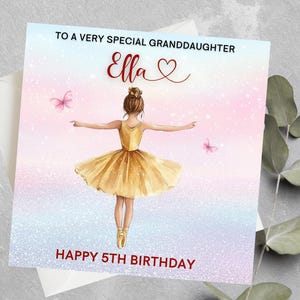 Personalised Ballerina Birthday Card For Granddaughter, Daughter, Niece, Ballerina Birthday Card For Girls, Ballerina Girls Birthday Card