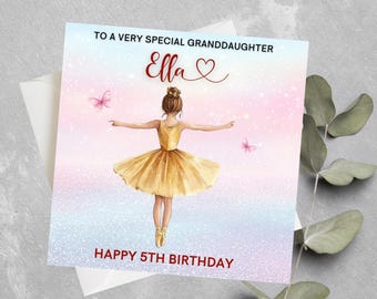 Personalised Ballerina Birthday Card For Granddaughter, Daughter, Niece, Ballerina Birthday Card For Girls, Ballerina Girls Birthday Card
