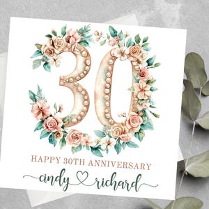 Carte d'anniversaire de mariage personnalisée en perles pour un ami, un couple, une carte de 30e anniversaire de mariage pour un mari, une carte de 30e anniversaire de femme