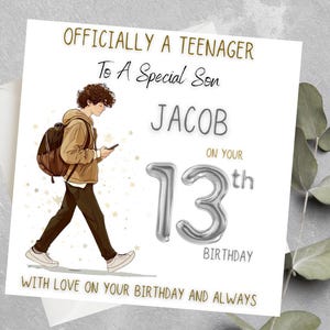 Tarjeta de cumpleaños número 13 personalizada para niños, oficialmente un adolescente, tarjeta para adolescentes para hijo, nieto, sobrino, tarjeta de cumpleaños número 13 para ahijado