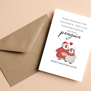 Carte de Noël personnalisée de pingouin pour petit ami, petite amie, mari, femme, partenaire, carte de Noël romantique, vous êtes mon pingouin