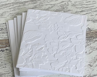Embossed White Floral NoteCards (set of 5), Embossed Note Cards All Occasions, Embossed Notecards Blank Inside, Floral Embossed blank card