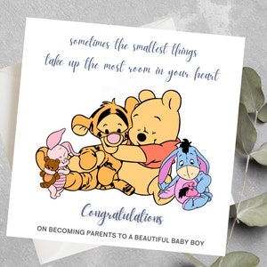 Carte personnalisée de douche de bébé Winnie l’ourson, carte sentimentale Winnie l’ourson, accueillant une nouvelle carte de bébé, citation de Winnie l’ourson