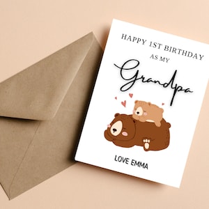 Feliz primeiro aniversário como meu avô, cartão de aniversário do vovô urso, para o vovô, cartão de primeiro aniversário como meu avô, primeiro aniversário como meu papai
