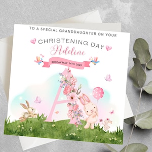 Carte de baptême pour filleule, petite-fille, fille, petite fille, carte de baptême lapin, carte de baptême fille personnalisée, baptême fille