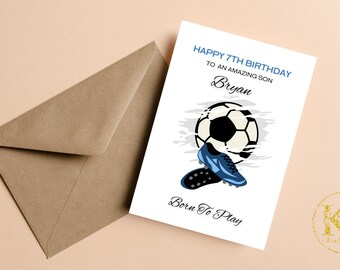 Personalised Grandson Football Birthday Card With Name And Age,  Football Birthday Card For Son, Nephew, Grandson, Kids Football Card