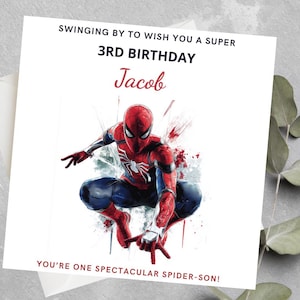 Personalisierte Spider-Man Geburtstagskarte, Superheld Geburtstagskarte, Superheld Geburtstagskarte für Jungen-Mädchen, Spider-Man Themen-Geburtstagsfeiern