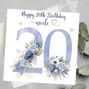 Carte d'anniversaire personnalisée pour fille, nièce, petite-fille, 20e anniversaire pour fille, carte pour 20e anniversaire de soeur, 20e anniversaire de nièce