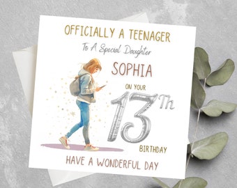 Personalised 13th Birthday Card For Girls, Officially A Teenager, Teenage Girl Card For Daughter, Granddaughter, Niece 13th Birthday Card