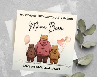Biglietto di auguri di compleanno personalizzato per mamma orsa, mamma orsa e orsetto, biglietto di auguri di compleanno personalizzato per mamma orsa, biglietto di auguri per mamma orsa e orsetto