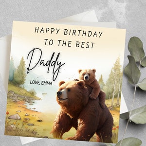 Cartão de aniversário personalizado para papai urso, cartão de aniversário para papai urso e bebê urso, cartão de aniversário para o melhor papai, feliz aniversário para o melhor papai
