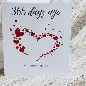 365 dagen liefdeskaart, 365 dagen geleden notitiekaart, handgemaakte liefdeskaart, 1e verjaardagskaart voor echtgenoot, eenjarig jubileumkaart voor paar