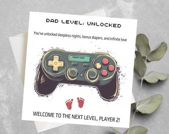 Tarjeta del Día del Padre para Papá Gamer, Tarjeta para Papá con Logro Desbloqueado, Tarjeta para el Día del Padre para Gamer, Primer Papá Gamer del Día del Padre, Tarjeta para Papá con Nivel Desbloqueado