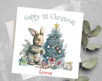 Gelukkige 1e kerstkaart, gepersonaliseerde kerstkaart voor meisje, eerste kerstkaart voor jongen, gepersonaliseerde 1e kerstkaart baby