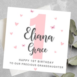 Carte personnalisée 1er anniversaire de petite-fille, à un 1er anniversaire de petite-fille spécial, carte 1er anniversaire de petite-fille avec numéro et coeur