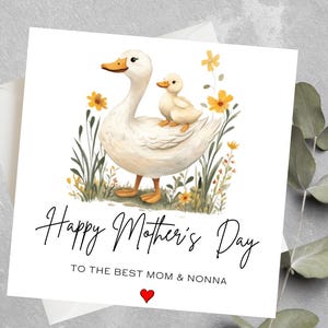 Carte personnalisée de fête des mères de canard, carte de fête des mères heureuse pour maman, nonna, grand-mère, grand-mère, maman, carte de fête des mères de canard mignon pour maman