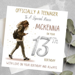 Carte personnalisée pour le 13e anniversaire d'une nièce, officiellement une adolescente, carte pour les filles, nièce, petite-fille, fille, filleule, 13e anniversaire