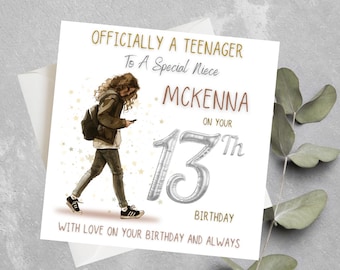 Carte personnalisée pour le 13e anniversaire d'une nièce, officiellement une adolescente, carte pour les filles, nièce, petite-fille, fille, filleule, 13e anniversaire