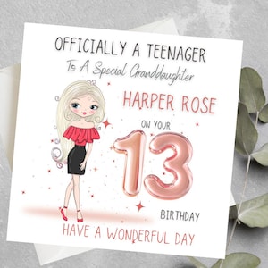 Carte d'anniversaire personnalisée pour petite-fille, officiellement une adolescente, 13e anniversaire, carte d'anniversaire pour adolescente, carte de 13e anniversaire pour nièce, anniversaire d'adolescente