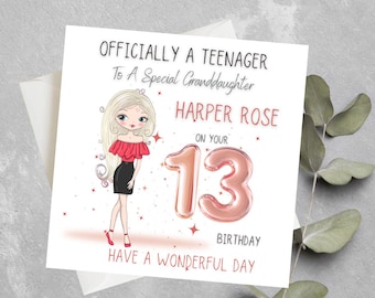 Personalised 13th Birthday Card For Granddaughter, Officially A Teenager, Teenage Girl Birthday Card, Niece 13th Birthday Card, Teenage Bday
