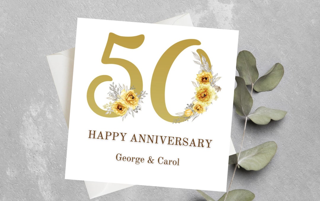 Personalised Golden Wedding Anniversary Card for Friend, Couple, Happy ...