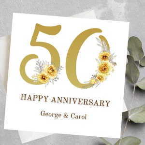 Carte personnalisée d'anniversaire de mariage en or pour un ami, un couple, une carte de 50e anniversaire de mariage, un mari, une femme, un 50e anniversaire personnalisé