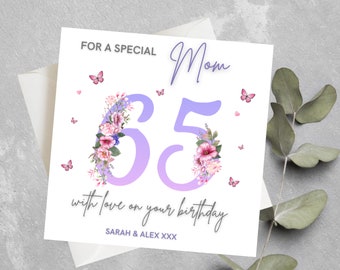 Personalised 65th Birthday Card For Mom, Sister, Aunt, Cousin, Mom 65th Birthday Card, 65 Birthday Card For Her, Mum 65th Birthday Gift