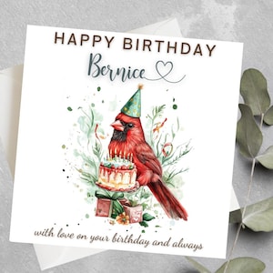 Red Cardinal Personalized Birthday Card, Happy Birthday Custom Name Red Cardinal Card, Red Cardinal Bird Birthday, Red Cardinal Birthday