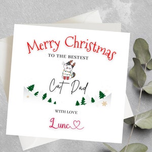 Gepersonaliseerd voor de beste kattenvader kerstkaart van de kat, Merry Christmas Cat Dad, kerstkaart voor kattenvader, schattige kattenvader kerstkaart