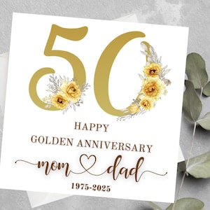 Personalisierte Jubiläumskarte zur Goldenen Hochzeit, Geschenkkarte zur Goldenen Hochzeit, Jubiläumskarte zur Goldenen Hochzeit, Karte zum 50-jährigen Jubiläum für Eltern