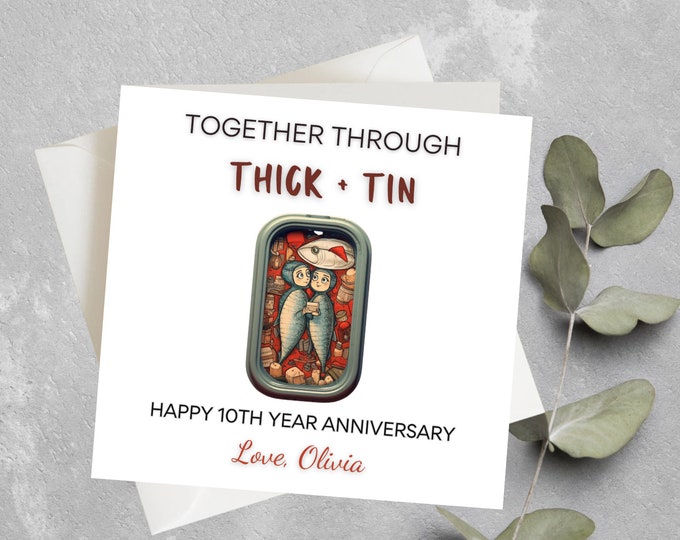 Tin 10th Anniversary Card, Funny Soup Pun 10 Year Personalized Gift for ...