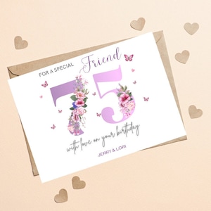 Joyeux 75e anniversaire carte pour amie, 75e carte petite amie, 75e anniversaire pour elle, 75e anniversaire personnalisé pour soeur, tante, maman, femme